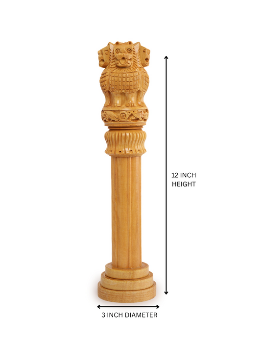 "Handcrafted Wooden Ashoka Pillar – Single Decorative Showpiece (12 Inches)"