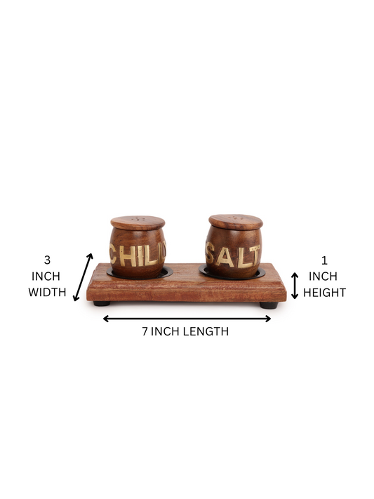 Rustic Wooden Salt & Pepper  Shaker Set with Tray