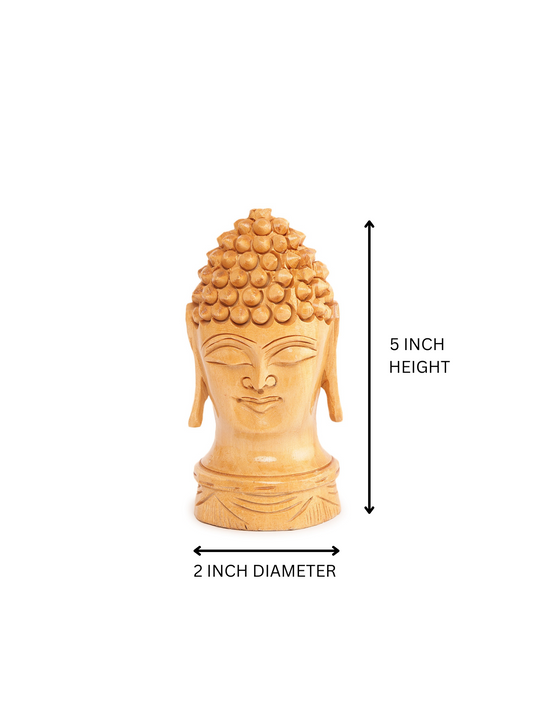 Hand-Carved Wooden Buddha Head Figurine
