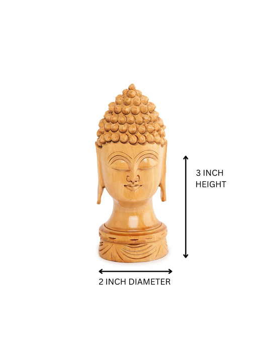 Hand-Carved Wooden Buddha Head Figurine