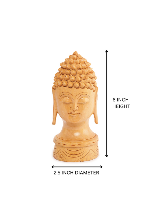 Hand-Carved Wooden Buddha Head Figurine