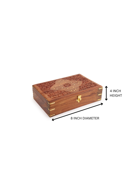 "Handcrafted Wooden Jewelry Box  with Floral Carving"