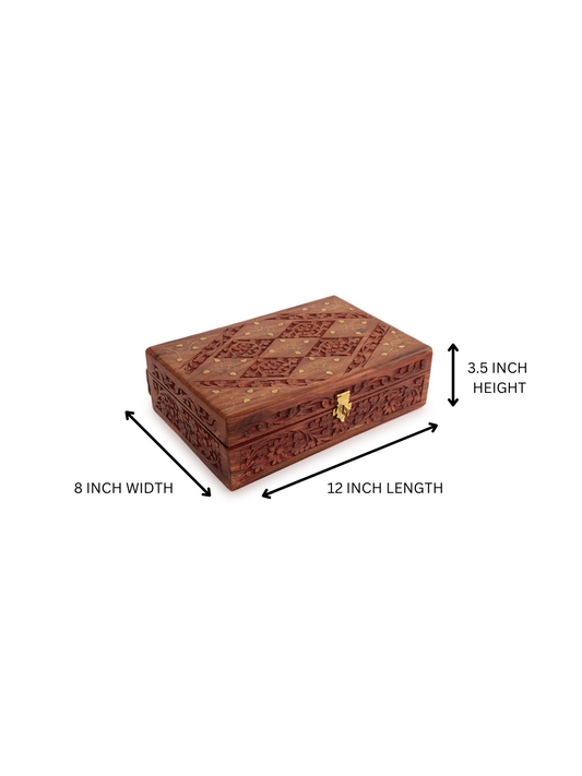 "Handcrafted Wooden Jewelry Box  with Floral Carving"