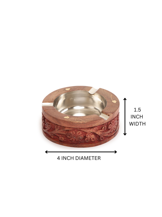 Artisan Sheesham Wood & Metal Ashtray  with Intricate Detailing