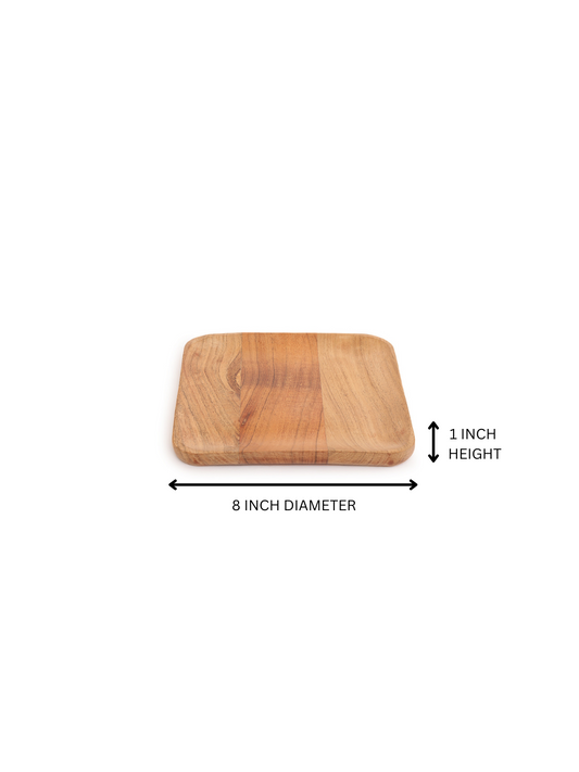 Handcrafted Square Wooden Serving Tray with Rounded Edges - Single Piece