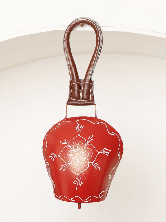Handcrafted Brass Cowbell with Etched Detail  and Leather Strap - Single Piece
