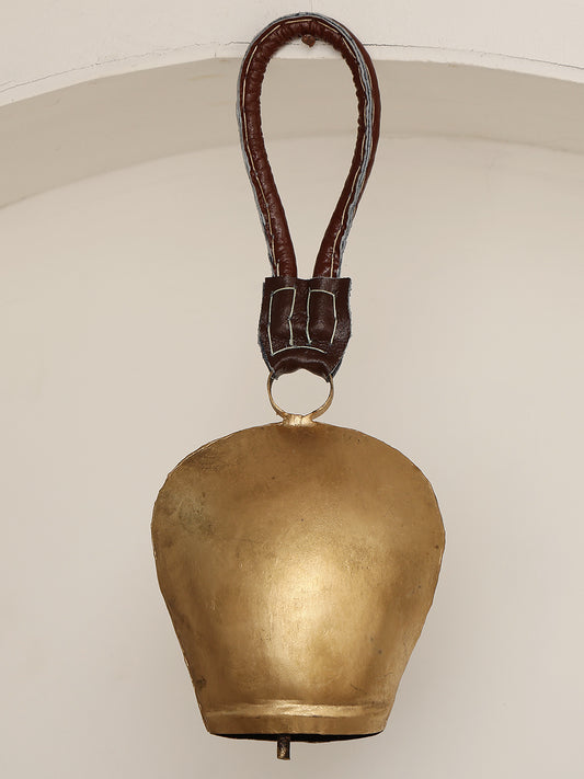 Handcrafted Brass Cowbell with Etched Detail  and Leather Strap - Single Piece