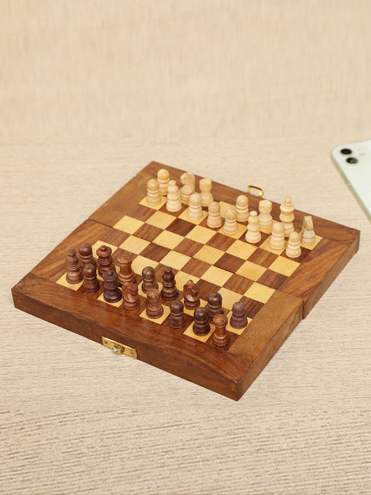 Handcrafted Wooden Magnetic Travel Chess Set with Inlaid Squares