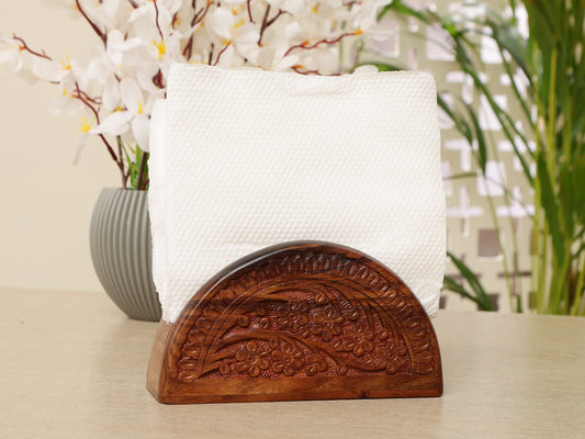 Hand-Carved Wooden Napkin Holder  with Intricate Floral Design