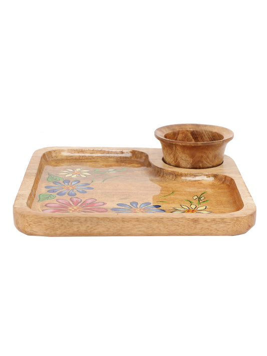 "Hand-Painted Wooden Serving Tray with  Attached Condiment Holder  "