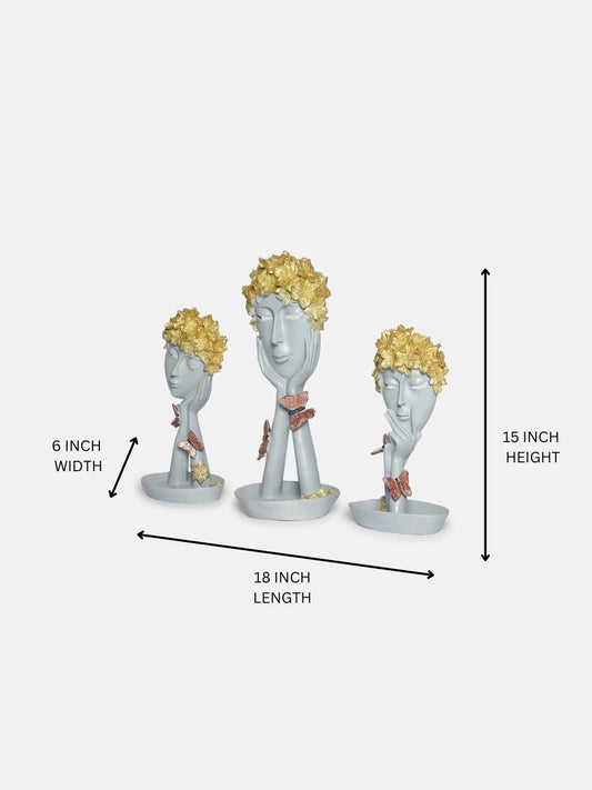 Unique Lady Human Face Decorative Showpieces Set of 3