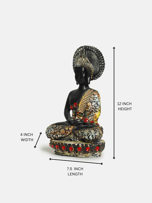 Meditating Sitting Buddha Statue showpiece Idol Home Decor Items for Living Room and Gifts | Polyresin Buddha Statue (Black with Multi Color)