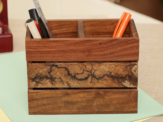 Handcrafted Wooden Multi-Compartment  Cutlery Holder & Organizer