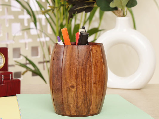 Handcrafted Wooden Pen and Pencil  Holder with Natural Wood Grain