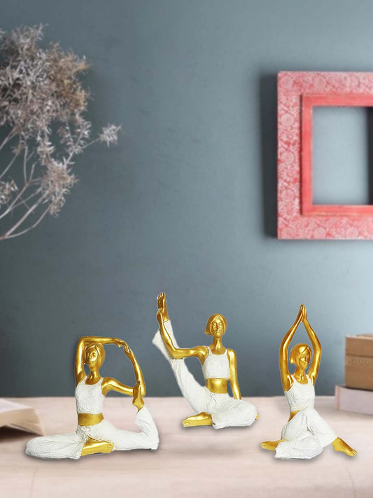 Golden Color Resin Set of 3 Yoga Girl Statue