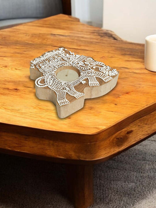 Vintage Inspired Wooden Tealight Candle Holder - Home & Living (Pack of 1)