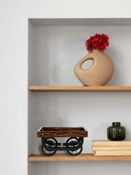 Wooden THELA Trolley Tray/Wooden Serving Tray/Wooden Decoration Trolley