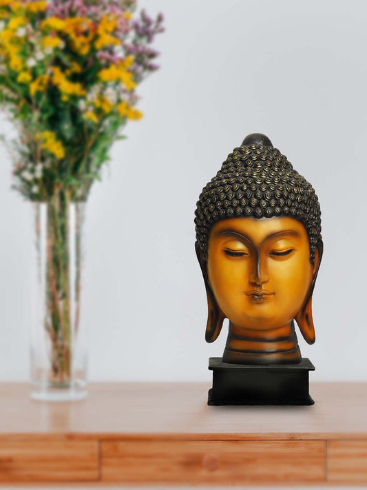 Mustard color Piece Buddha Head Statue, Idol for Diwali, Home Decor, Living Room, Office Desk, Table, Bedroom Corner Showpiece, Figurines, Christmas Gifts Items Face Buddha murti (Pack of 1)