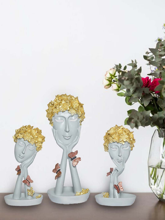 Unique Lady Human Face Decorative Showpieces Set of 3