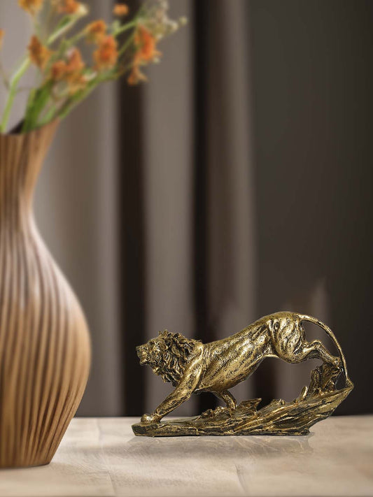 Resin Lion Showpiece | 10 Inch Length, 6 Inch Height | Home Decor and Gift Idea