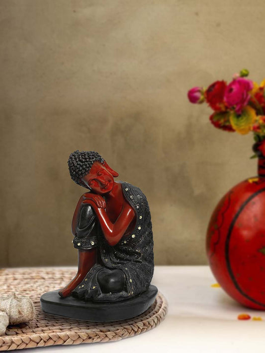 Resting Buddha on Knee Metal Showpiece