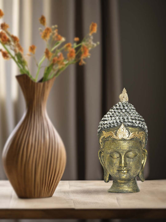Metallic Gold Piece Buddha Head Statue, Idol for Diwali, Home Decor, Living Room, Office Desk, Table, Bedroom Corner Showpiece, Figurines, Christmas Gifts Items Face Buddha murti (Pack of 1)