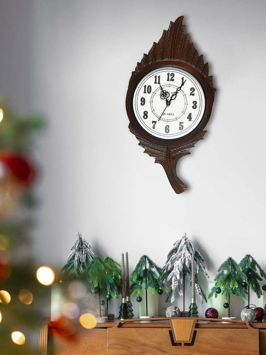 Leaf Design Wooden Wall Clock for Living Room and Office, Analog Wall Clock