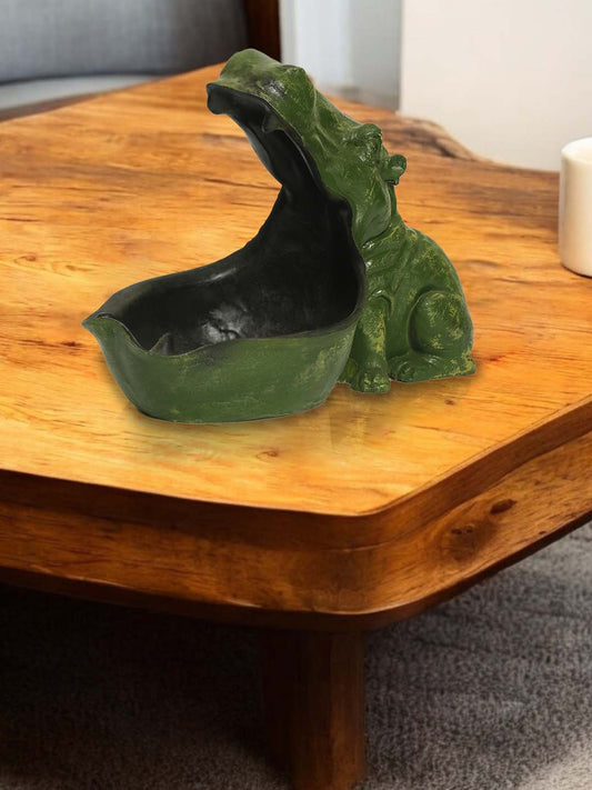 Green Hippo Key and Accessories Storage Holder - Hippopotamus Statue Showpiece for Home, Office, and Table Decor Idea