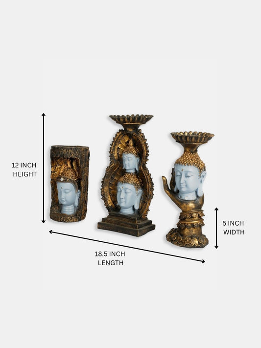 Double Head Buddha Statue for Home Office Decoration Premium Buddha Showpiece Statue Tealight Candle Holder Stand Tea Light Holders