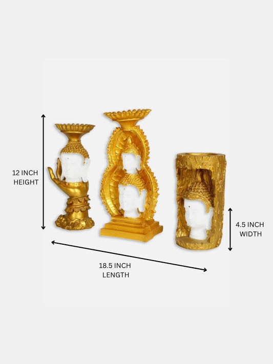 (Golden Color) Double Head Buddha Statue for Home Office Decoration Premium Buddha Showpiece Statue Tealight Candle Holder Stand Tea Light Holders