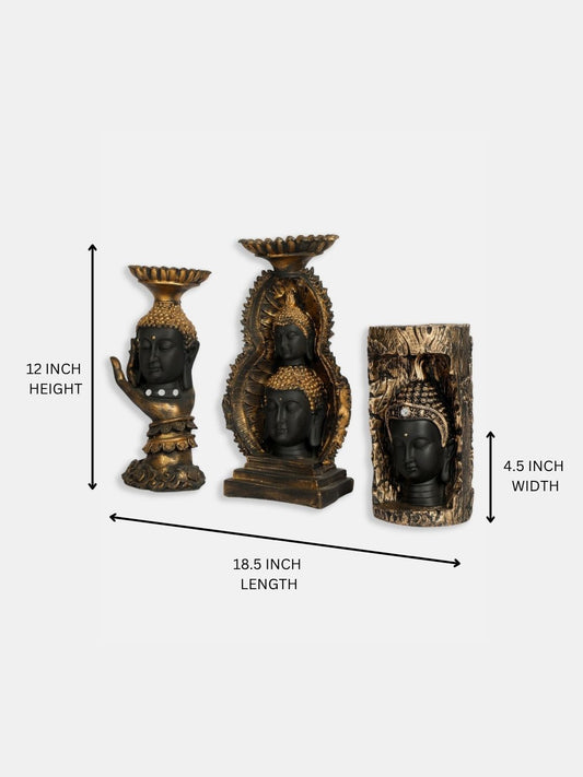 (Black Color) Double Head Buddha Statue for Home Office Decoration Premium Buddha Showpiece Statue Tealight Candle Holder Stand Tea Light Holders