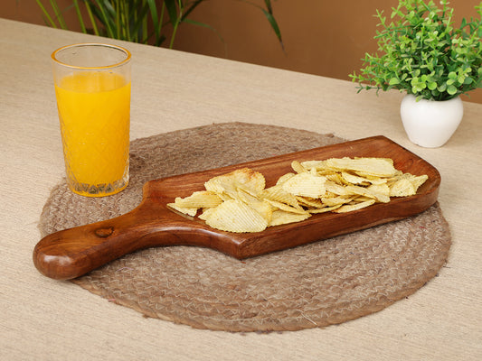 Homeique Rustic Sheesham Wood  Paddle-Style Serving Tray with Handle