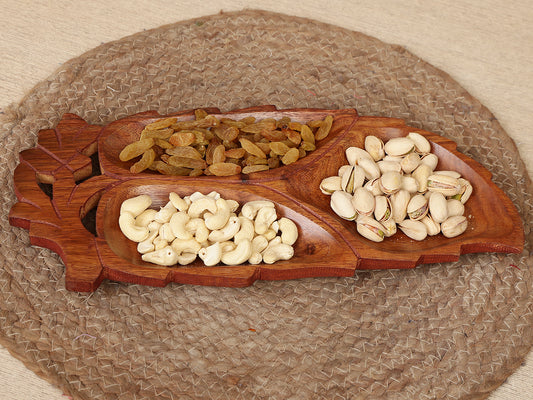 Homeique Premium Sheesham Wood  Floral Leaf Carved Serving Tray