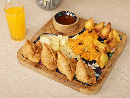 Homeique Floral Wooden Serving Platter  with Dip Bowl – Handcrafted Delight