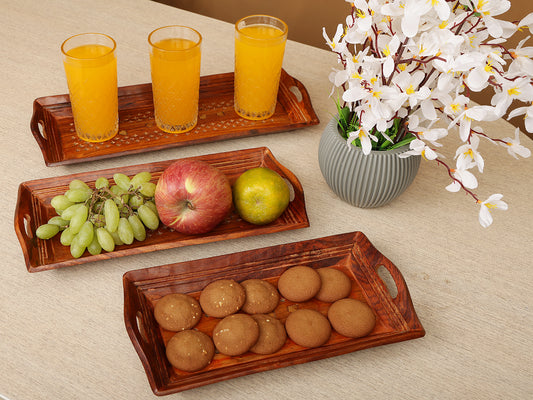 "Homeique Handcrafted Sheesham Wood Inlay Incense Holder Tray – Set of 3 "