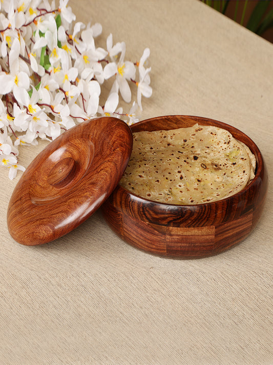 Handcrafted Round Wooden Chapati Box