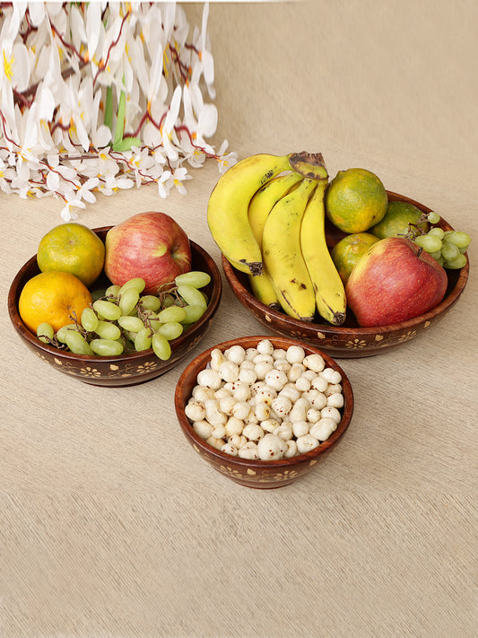 "Handcrafted Sheesham Wood Serving Bowl Set (Set of 3)"
