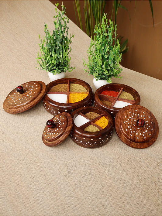 Handcrafted Sheesham Wood Masala Box with  Inlay Work (Set of 3)