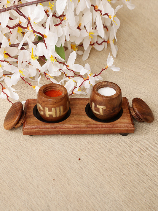 Rustic Wooden Salt & Pepper  Shaker Set with Tray