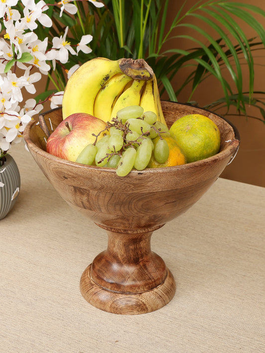 "Handcrafted Wooden Pedestal Serving  Bowl with Smooth Finish  "