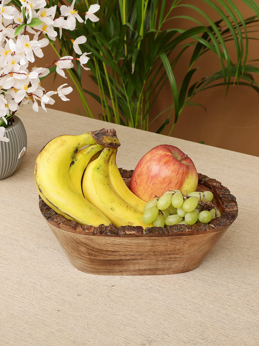 "Rustic Bark Edge Wooden Serving Bowl -  Natural Wood  "