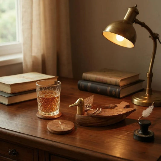 Handcrafted Wooden Duck Coaster with  Brass Stud Detailing - Single Piece