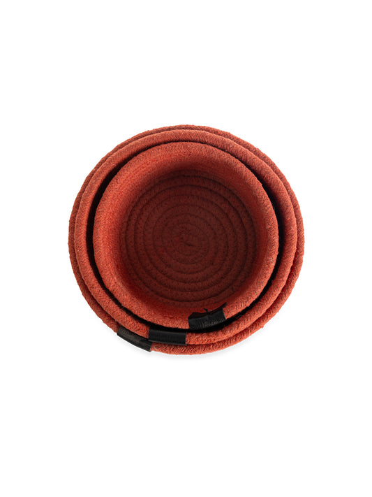 Pure brick Natural Cotton Rope Round Storage Handmade Shelf Basket For Home And Kitchen, Office Bedroom, Multipurpose Use Storage Basket,(Small, Medium, Large), Pack Of 3 (Brick)