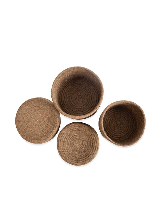 Baskets with Lids -Decorative Jute Baskets with Lids for Organizing - Natural Jute Rope Lidded Baskets with Genuine Leather Tabs - Storage Baskets with Lids (BAIGE SET OF 2)