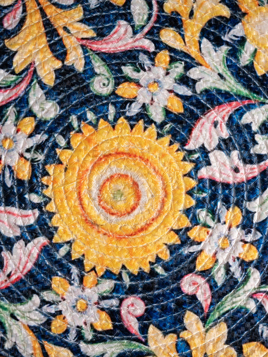 Blue & Yellow Printed Cotton Round Table Placemats