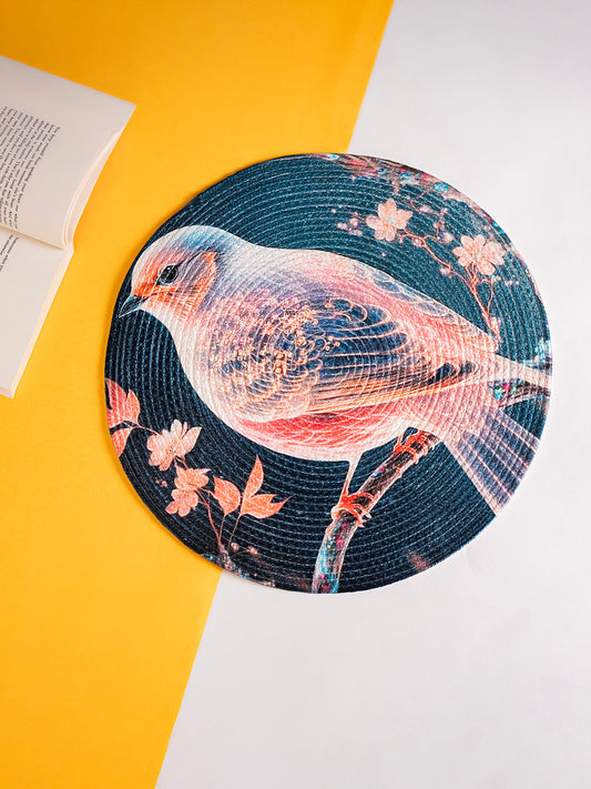 A bird and leaves printed light pink color Table Placemats