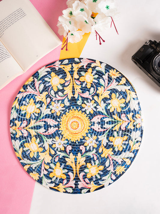 Blue & Yellow Printed Cotton Round Table Placemats