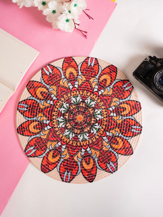 Colorful mandala with a pattern of leaves Table Placemats