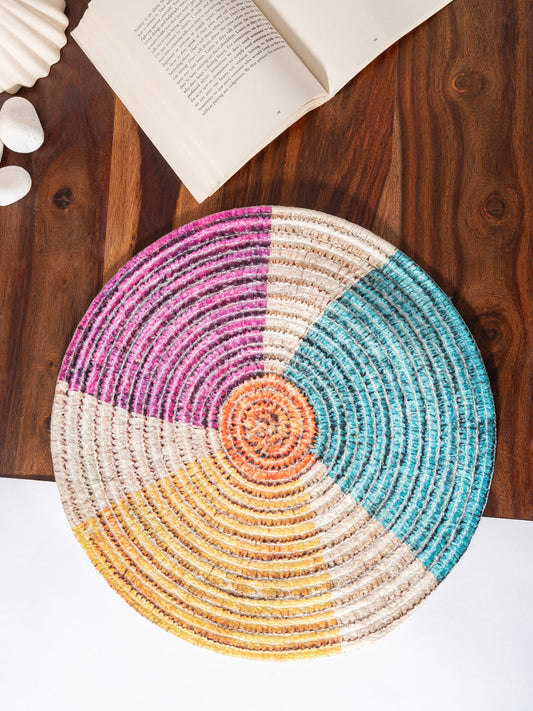A Table Placemats made of cotton and featuring a color palette of purple, blue,white,pink and yellow