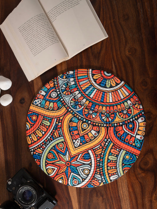 A Round Decorative Placemats with colorful pattern.